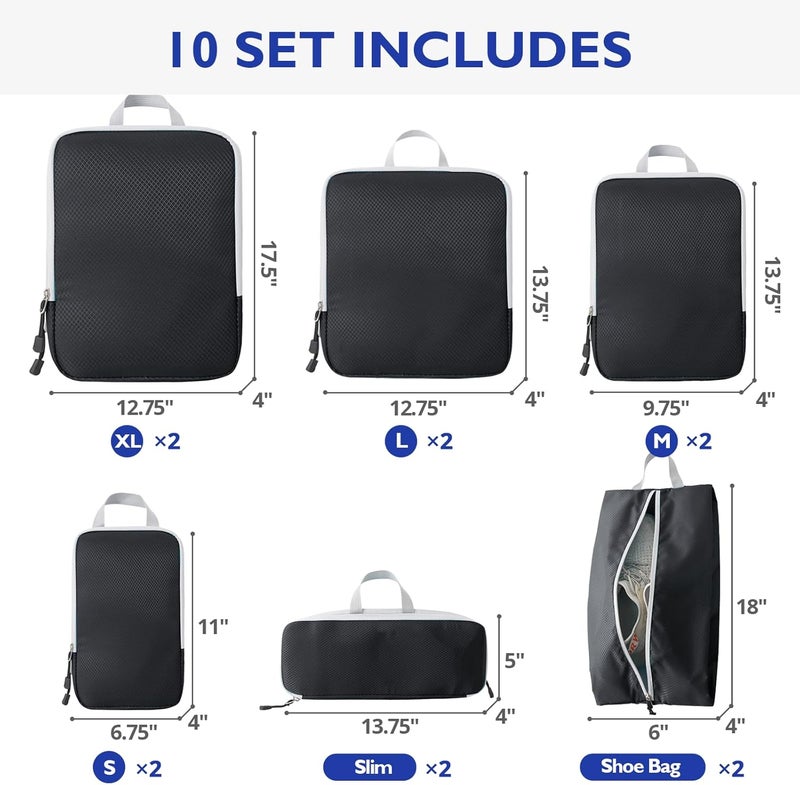 OPLEBEPE Compression Packing Cubes, 10 Set Packing Cubes for Travel Compression, Lightweight Compressible Package Organizer for Carry On and Suitcases, Black and Grey - Image 3